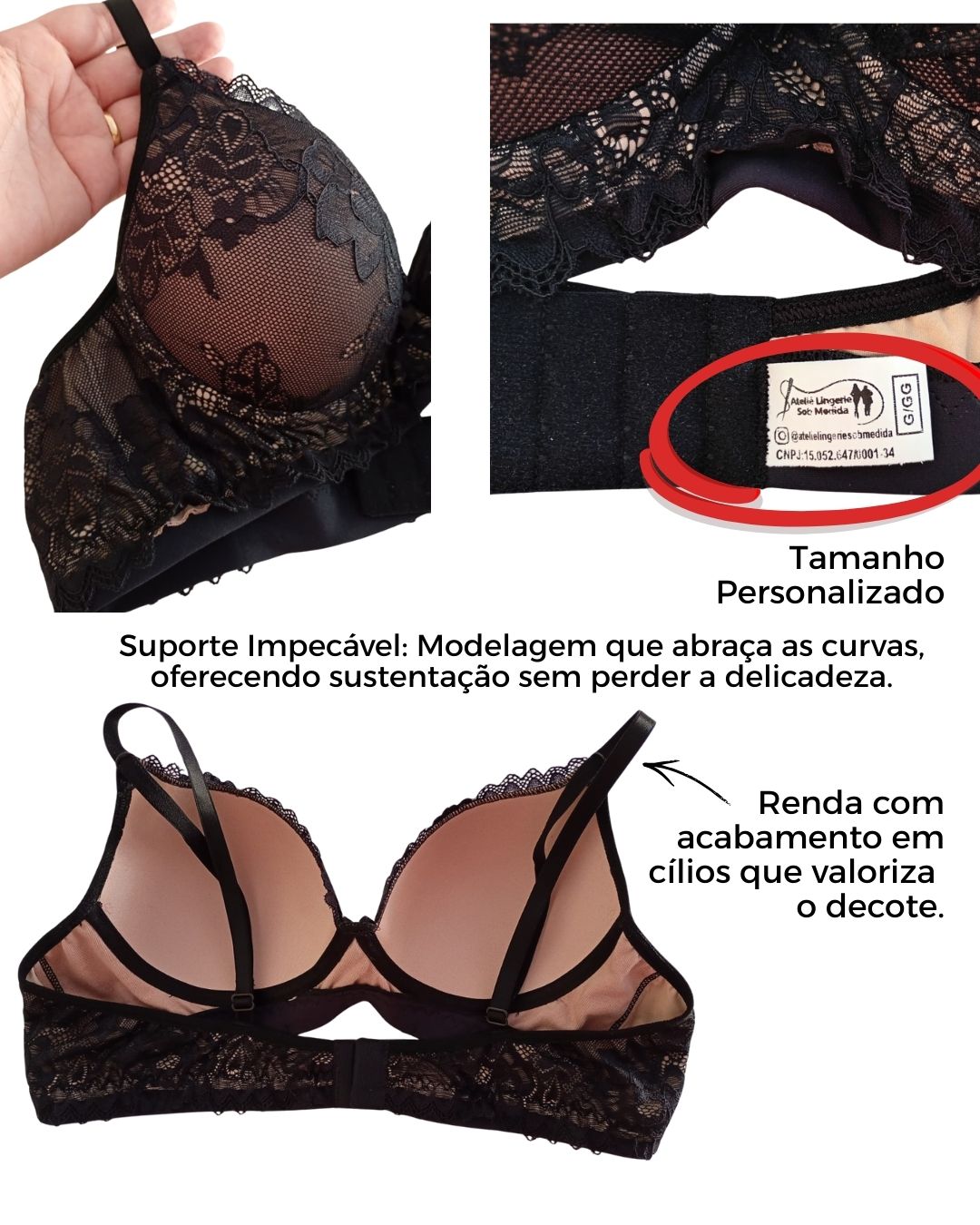 Suti&atilde; Preto Rendado Sob Medida